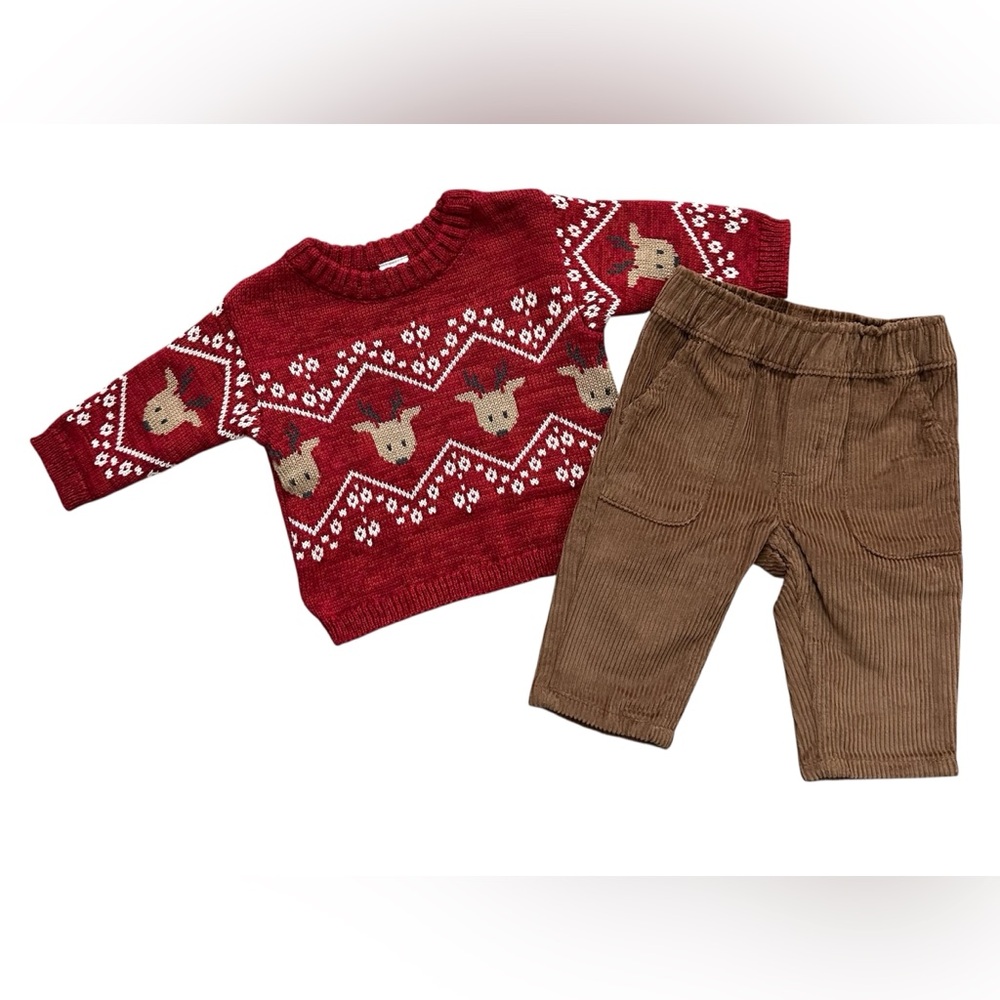 Carter’s Baby Boy Reindeer Sweater & Corduroy Pants Set Size 3 Months NWT
